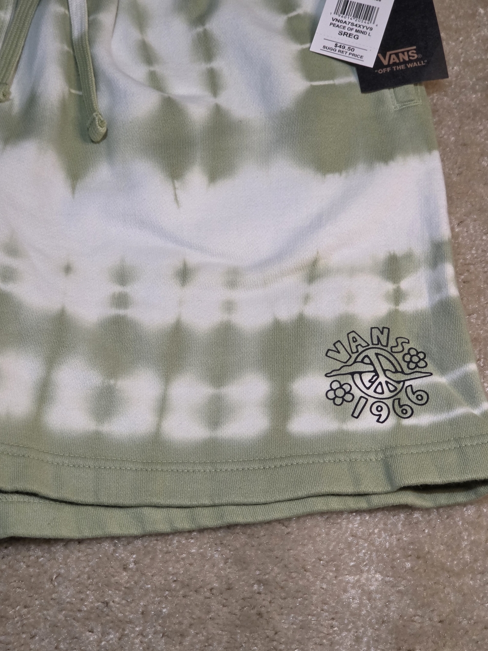 Vans Peace of Mind Tie Dye Fleece Shorts Men's Small NWT Green White Drawstring - Picture 5 of 14